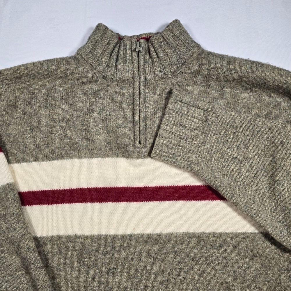 Gap Mens XL Lambswool Quarter Zip Sweater Gray Striped Mock Neck Pullover Knit